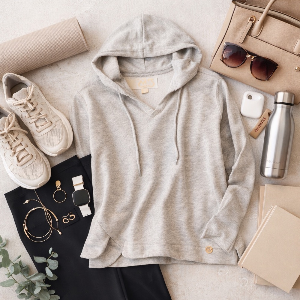 Michael Kors Lightweight Hoodie Pullover XL Gray Casual Athleisure Top - Picture 3 of 13